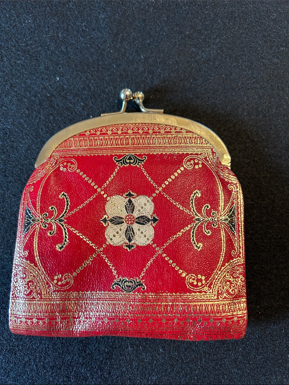 Pristine Vintage Peruzzi Firenze Red Leather Coin Purse Gold Tooled